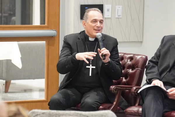 Bishop Étienne Vetö speaks on a panel about Jewish-Catholic relations at The Catholic University of America on Nov. 11, 2025. Credit: Madalaine Elhabbal/CNA