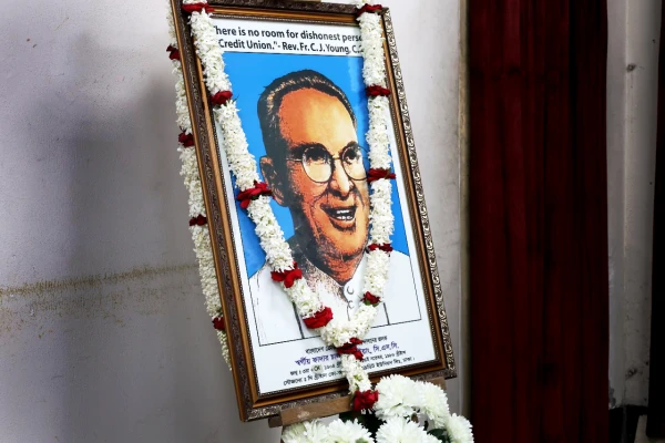 This sketch of Father Charles Joseph Young adorns almost every Christian Cooperative Credit Union in Bangladesh. Young is called 