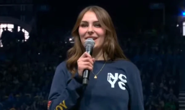 Elise Wing from the Archdiocese of Dubuque, Iowa, asks a question of Pope Leo XIV on Nov. 21, 2025, at NCYC in Indianapolis. Credit: EWTN YouTube/Screenshot
