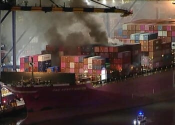 Fire on LA container ship prompts shelter-in-place order