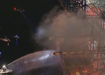 Cargo ship catches fire in Los Angeles with hazardous materials on board