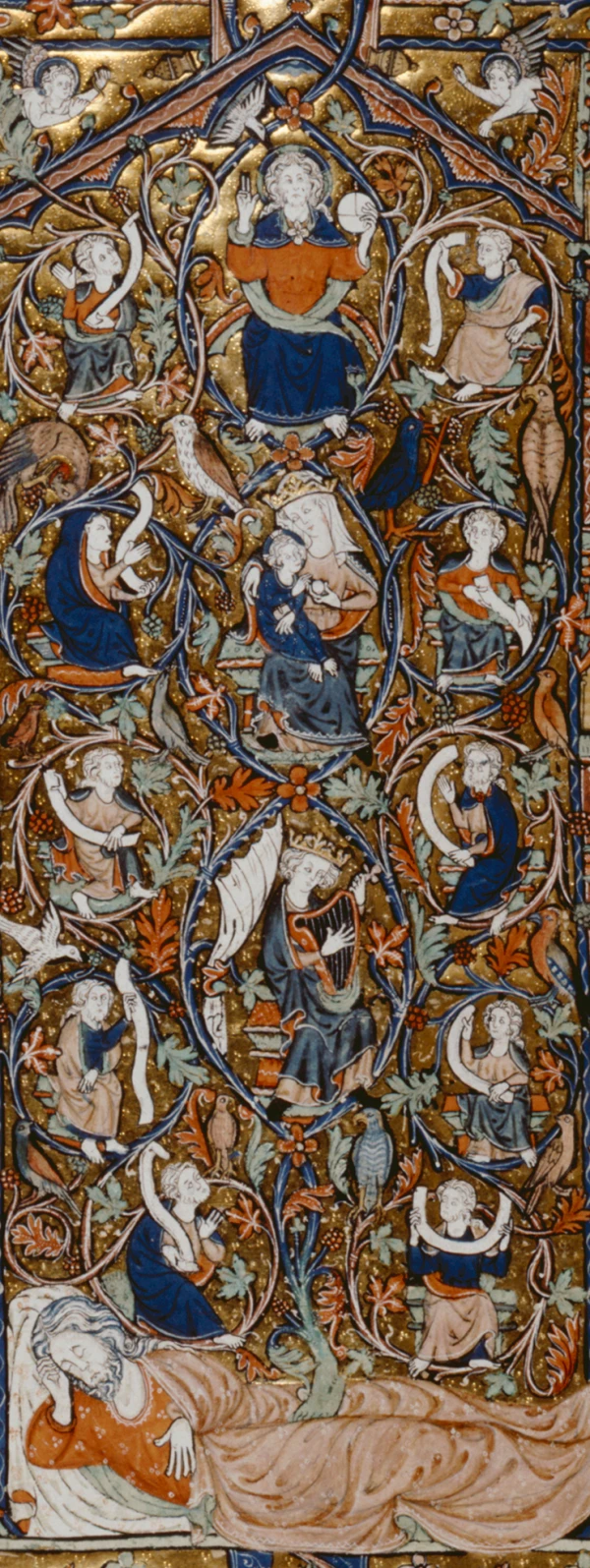 Prophets stand in architectural niches on either side of the Tickhill Psalter’s Jesse Tree, heralding the Psalms as prophecy. Credit: Courtesy of the New York Library