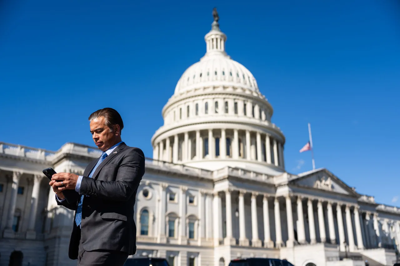 Rob Bonta, California Attorney General, departs after participating in a House Democratic Steering and Policy Committee at the U.S. Capitol on November 6, 2025 in Washington, DC. The hearing focused on the effects of the government shutdown on Supplemental Nutrition Assistance Program (SNAP) benefits and cost of healthcare. (Photo by Eric Lee/Getty Images)