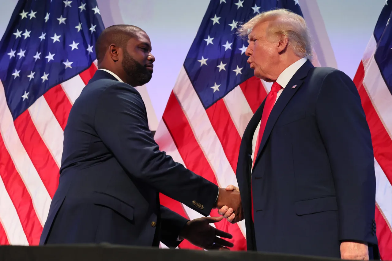 Rep. Byron Donalds (R-FL) shakes hands with former U.S. President Donald Trump during the Moms for Liberty Joyful Warriors national summit at the Philadelphia Marriott Downtown on June 30, 2023 in Philadelphia, Pennsylvania. The self-labeled 