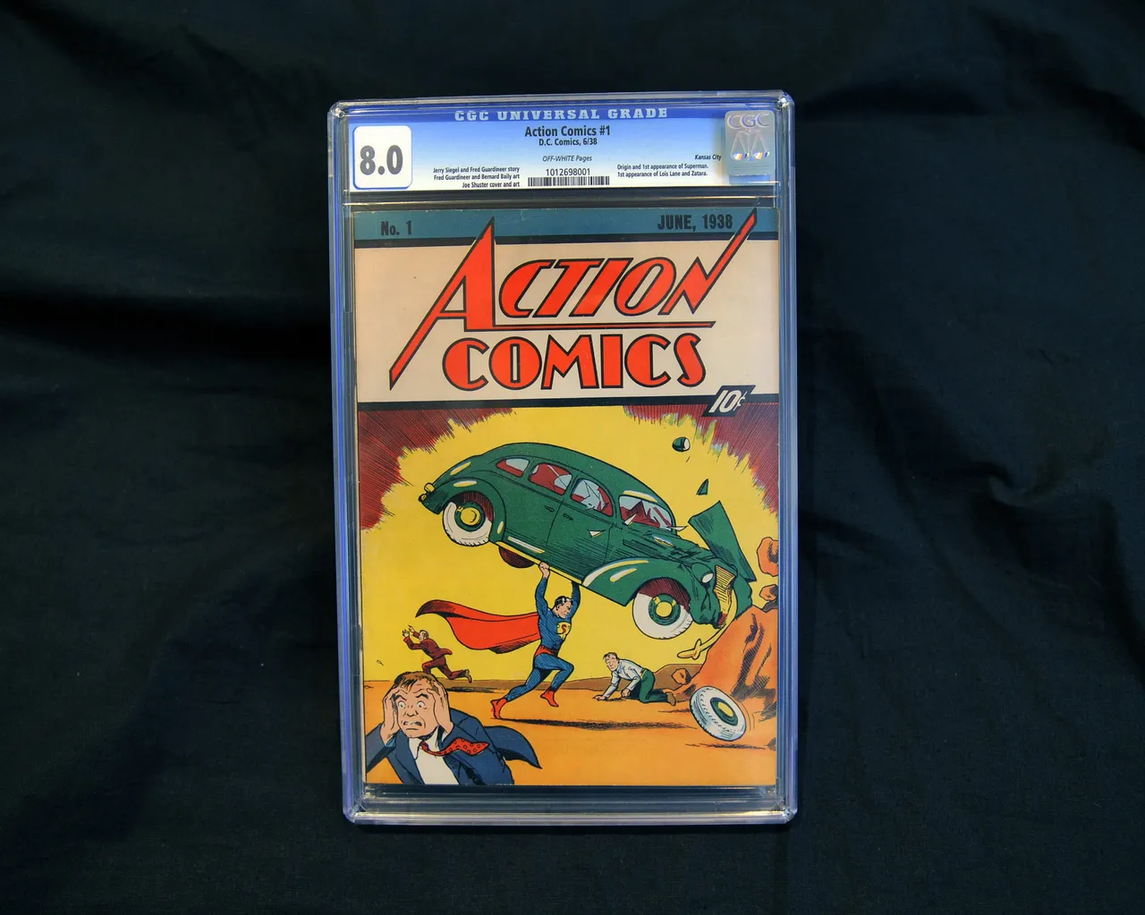 Action Comics #1 comic book of 1938 is pictured on February 23, 2010 in New York which had sold for USD 1 million, making it the first ever million dollar comic book. (Photo by TIMOTHY A. CLARY/AFP via Getty Images)
