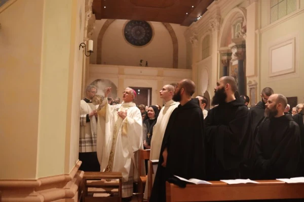 Archbishop Renato Boccardo of the Archdiocese of Spoleto-Norcia incenses the Basilica of St. Benedict during a dedication Mass on Oct. 31, 2025, nine years after it was gravely damaged in an earthquake. Credit: Archdiocese of Spoleto-Norcia