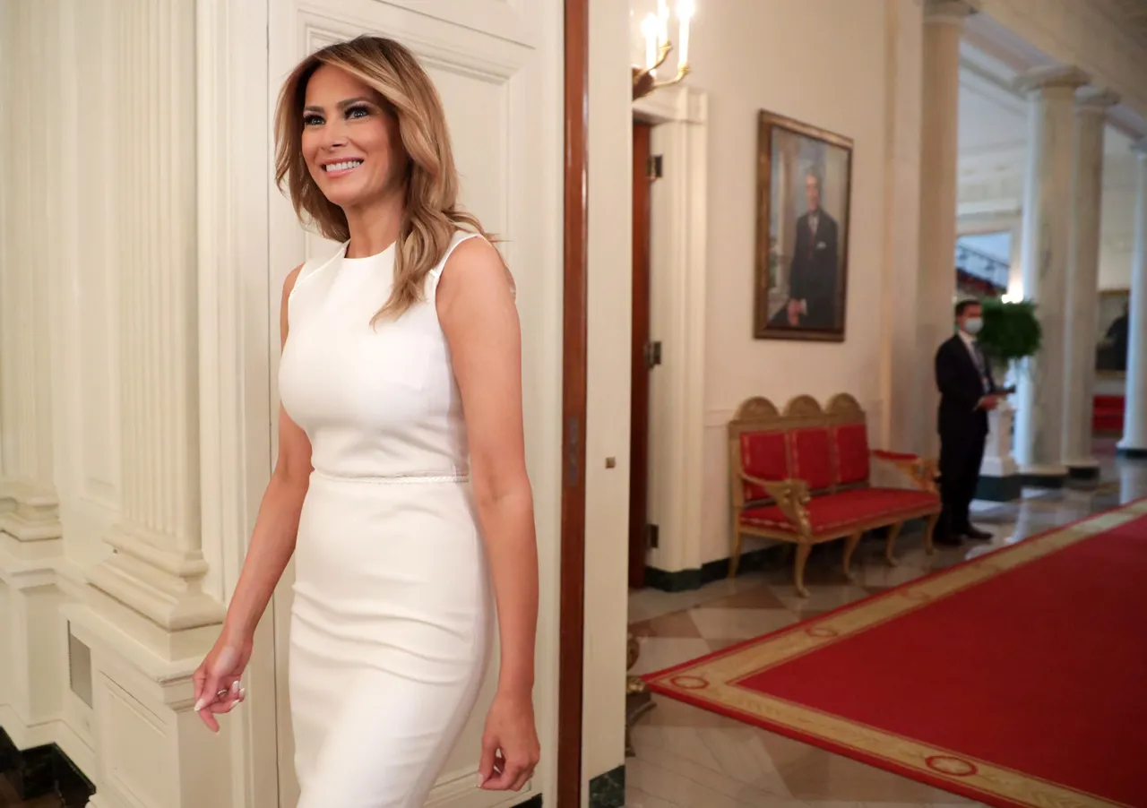 WASHINGTON, DC - SEPTEMBER 14: U.S. First Lady Melania Trump arrives at a roundtable on sickle cell disease in the State Dining Room of the White House on September 14, 2020 in Washington, DC. The First Lady held the event “to support those affected by Sickle Cell Disease, and to reaffirm our goal of finding a cure.” (Photo by Alex Wong/Getty Images)