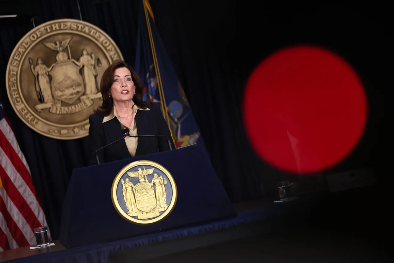 New York Gov. Kathy Hochul speaks during a press conference at her Manhattan office on February 20, 2025 in New York City. (Photo by Michael M. Santiago via Getty Images)