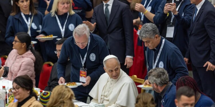 Pope Leo XIV shares lunch with more than 1,300 people in need at the Vatican