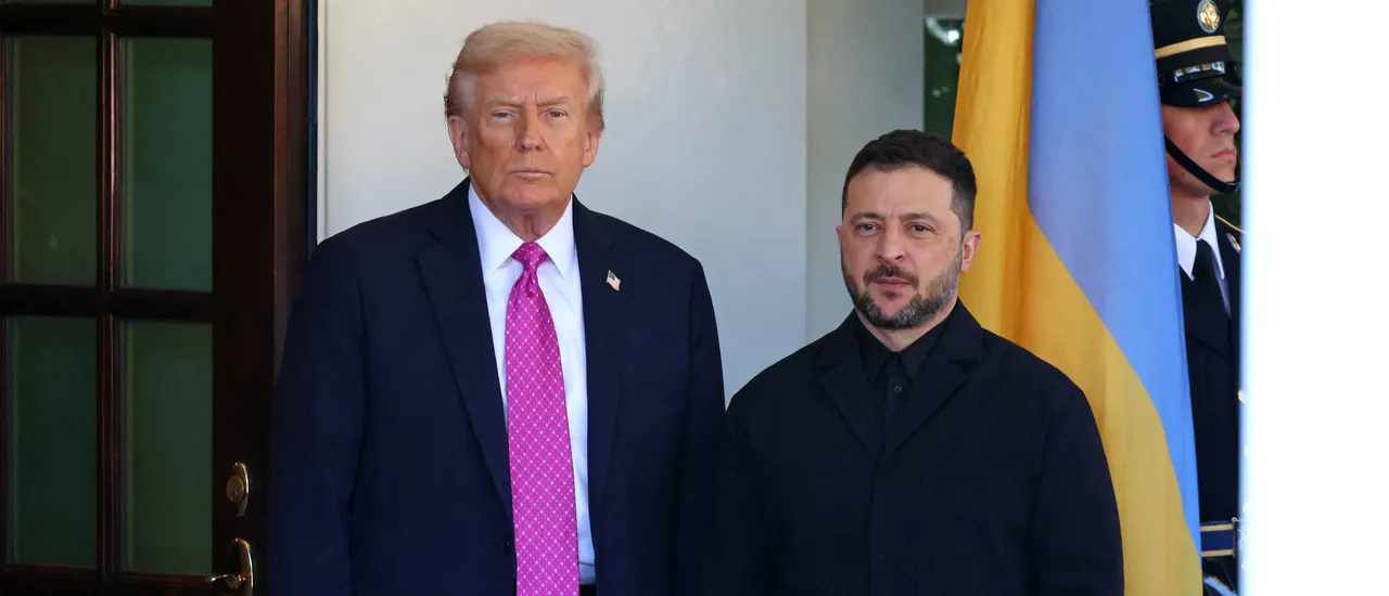 US President Donald Trump welcomes Ukrainian President Volodymyr Zelensky at the White House in Washington, DC, on October 17, 2025.
