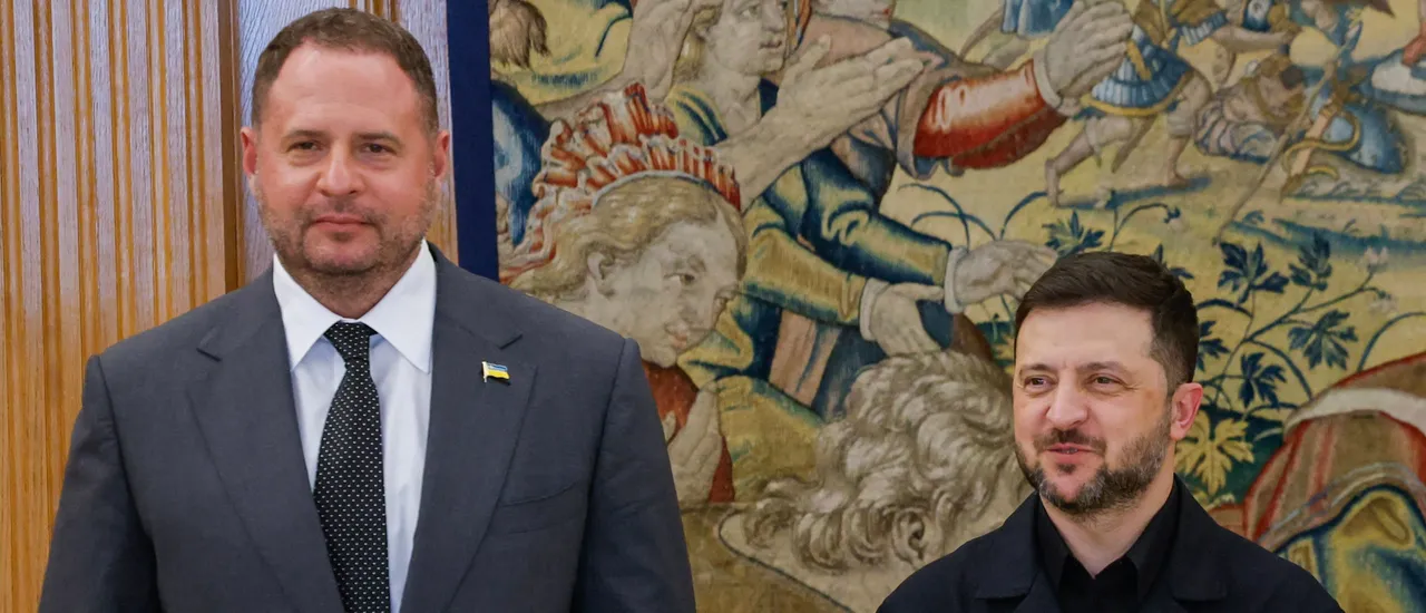 Ukraine President Volodymyr Zelensky and Head of the Office of the Presidency of Ukraine Andriy Yermak during their meeting at the Zarzuela Palace in Madrid on November 18, 2025.