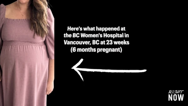 A screenshot from one of the undercover videos Alissa Golob recorded shows how visible her pregnancy was when she asked about getting a late-term abortion in four Canadian cities. Credit: RightNow YouTube/B.C. Catholic