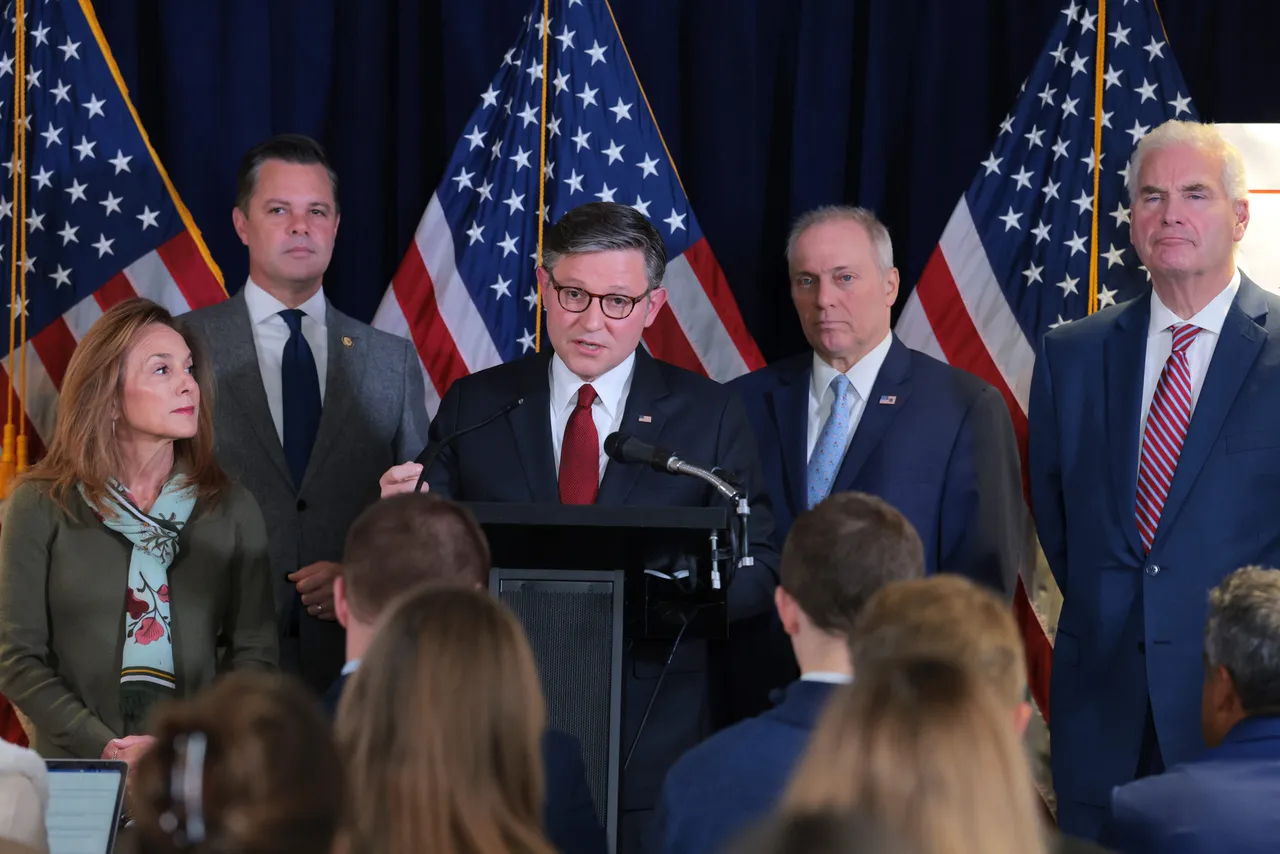 Speaker of the House Mike Johnson speaks to reporters during a news conference after a House GOP conference meeting on Capitol Hill on December 02, 2025 in Washington, DC