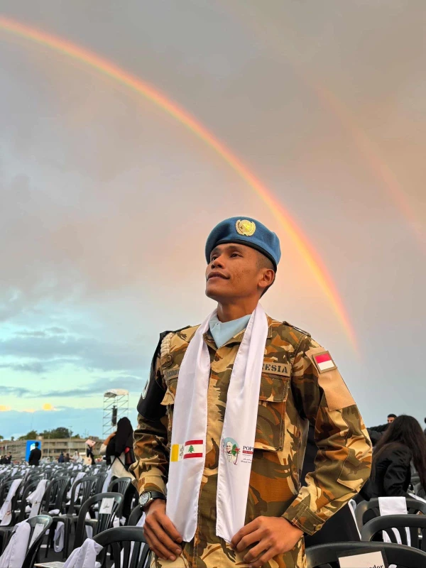 Indonesian members of UNIFIL, including Deddy Siahaan, the deputy commander, was present at the Mass with Pope Leo XIV in Lebanon on Dec. 2, 2025. A Christian from a predominantly Muslim country, Siahaan described attending the Mass with Pope Leo as “an unforgettable moment” and “truly inspiring.”. Credit: Photo courtesy of Deddy Siahaan