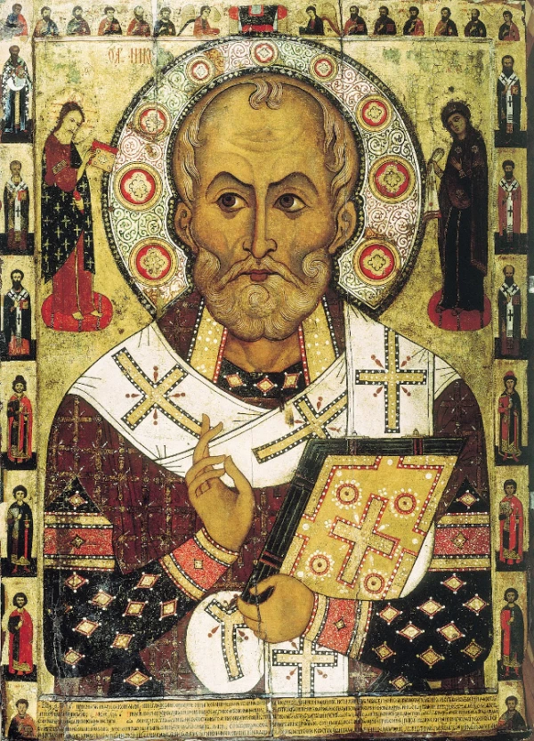 An icon of St. Nicholas painted in 1294 for a Russian Orthodox church on Lipno Island in northwestern Russia. Credit: Public domain
