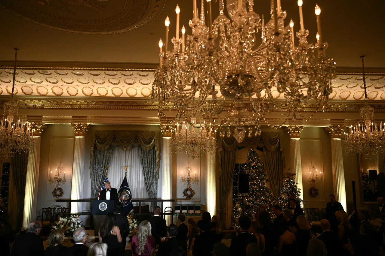 US President Donald Trump speaks during the Kennedy Center Honors dinner ahead of tomorrow's gala, at the State Department in Washington, DC, December 6, 2025. (Photo by Brendan SMIALOWSKI / AFP via Getty Images)