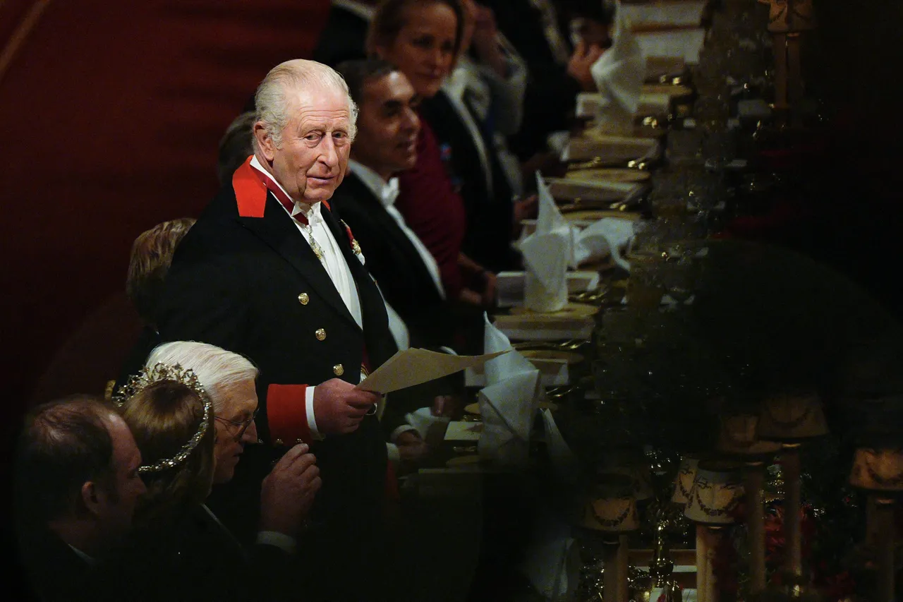Britain's King Charles III delivers a speech during a State Banquet at Windsor Castle in Windsor, on December 3, 2025, the first day of a three day state visit by the German President. President Frank-Walter Steinmeier received a ceremonial welcome to Britain Wednesday as his state visit got into full swing -- the first by Germany's official head of state in 27 years. (Photo by Aaron Chown / POOL / AFP via Getty Images)