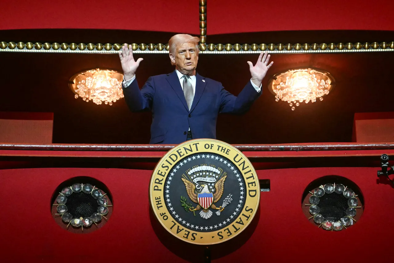 TOPSHOT - US President Donald Trump stands in the presidential box as he tours the John F. Kennedy Center for the Performing Arts in Washington, DC, on March 17, 2025. Trump was appointed chairman of the Kennedy Center on February 12, 2025, as a new board of trustees loyal to the US president brought his aggressive rightwing, anti-"woke" stamp to Washington's premier arts venue. (Photo by Jim WATSON / AFP) (Photo by JIM WATSON/AFP via Getty Images)