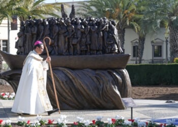 San Diego bishop dedicates sculpture honoring migrants and refugees at University of San Diego campus