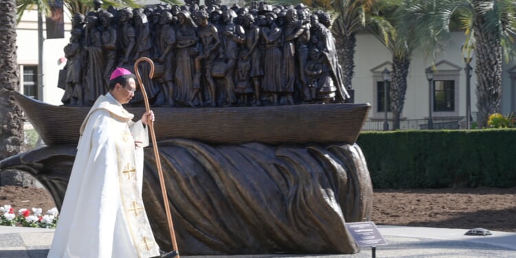 San Diego bishop dedicates sculpture honoring migrants and refugees at University of San Diego campus