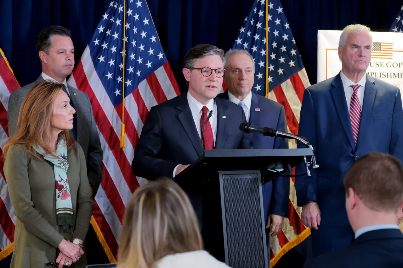 Speaker of the House Mike Johnson speaks to reporters during a news conference after a House GOP conference meeting on Capitol Hill on December 02, 2025 in Washington, DC. 