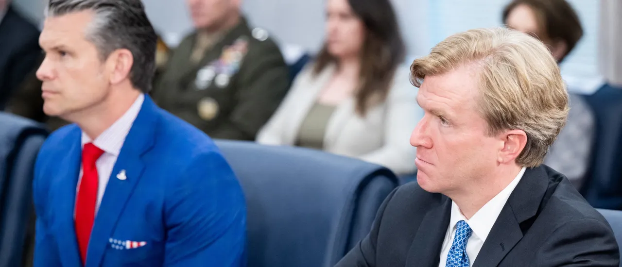 Under Secretary of Defense for Policy Elbridge Colby and Secretary of Defense Pete Hegseth attend a meeting with President of the Philippines Ferdinand Marcos at the Pentagon in Washington, DC on July 21, 2025.