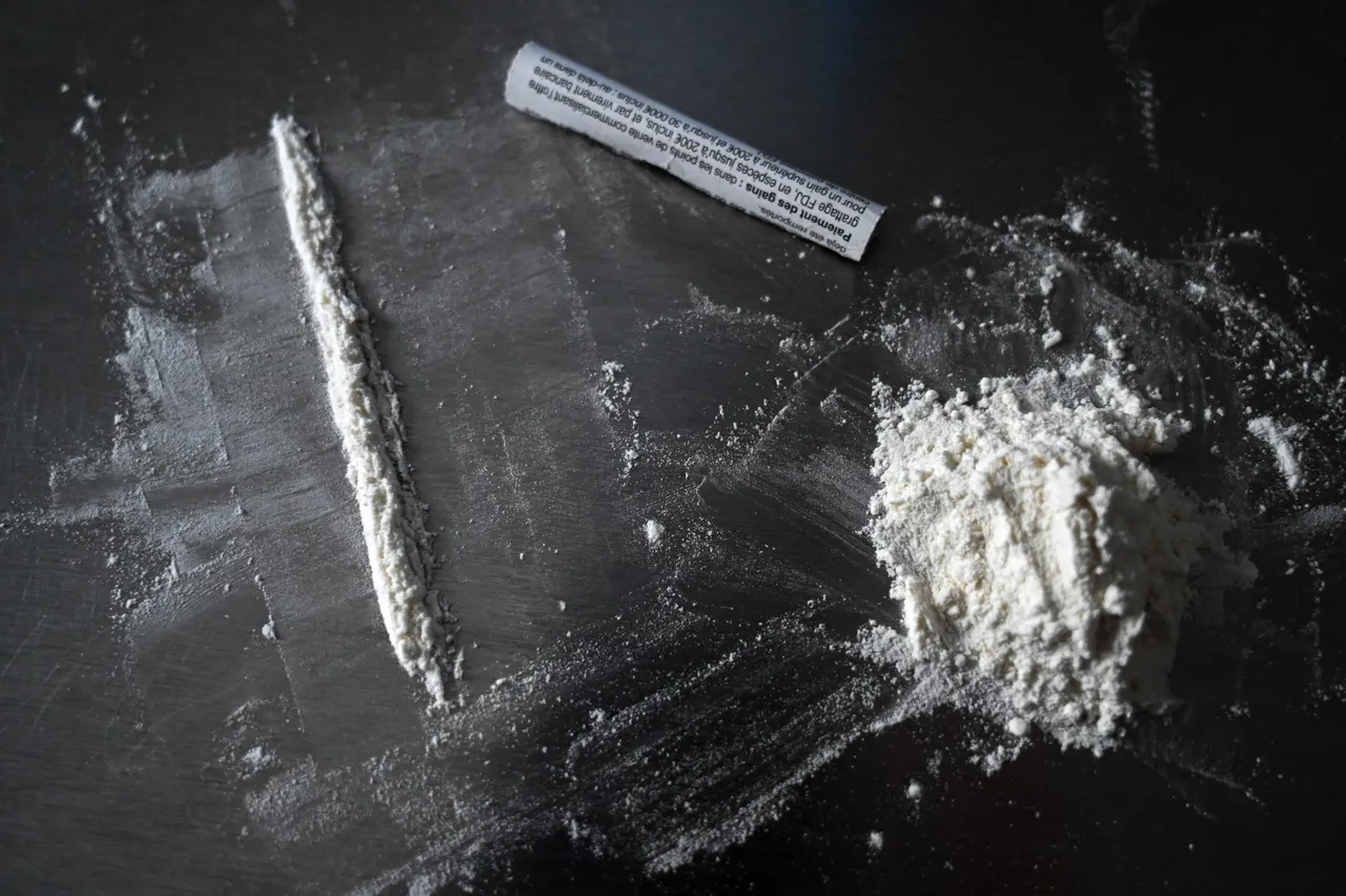 A line and a pile of fake cocaine made with flour next to a fake cocaine straw are placed on a table in Lyon in France on December 11 2025. (Photo by Matthieu Delaty / Hans Lucas / AFP via Getty Images)