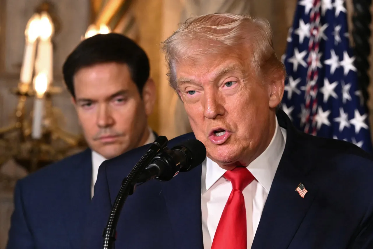 US Secretary of State Marco Rubio looks on as US President Donald Trump speaks after announcing the US Navy's new Golden Fleet initiative, unveiling a new class of warships, at Mar-a-Lago in Palm Beach, Florida, on December 22, 2025. President Donald Trump on December 22 announced a new class of heavily armed warships that will be named after himself -- an honor usually reserved for US leaders who have left office. Two of the Trump-class ships will be built initially but that number could grow substantially in the future, according to the president, who said they will be "some of the most lethal surface warfare ships" and "the largest battleship in the history of our country." Trump made the announcement at his Mar-a-Lago residence in Florida alongside Pentagon chief Pete Hegseth, Secretary of State Marco Rubio and Navy Secretary John Phelan, with images of the planned high-tech vessels on stands nearby. (Photo by ANDREW CABALLERO-REYNOLDS / AFP via Getty Images)