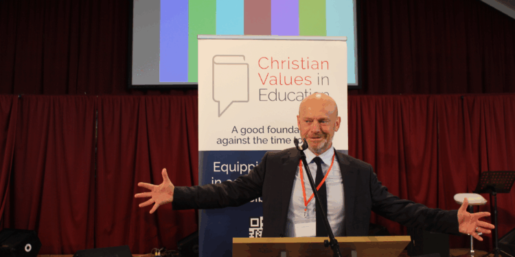 Headteacher Alun Ebenezer addresses the Christian Values in Education conference in Luton