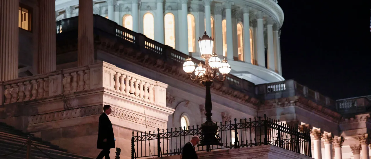 WASHINGTON, DC - DECEMBER 17: Representatives exit the U.S. Capitol after a house vote on December 17, 2025 in Washington, DC. Four Republicans Representatives join Democrats to sign a petition forcing a vote on legislation that will extend premium tax credits for the Affordable Care Act. (Photo by Heather Diehl/Getty Images)