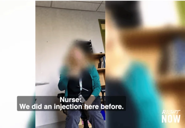 A screenshot from the video recorded at the Montreal clinic. Credit: RightNow YouTube/B.C. Catholic