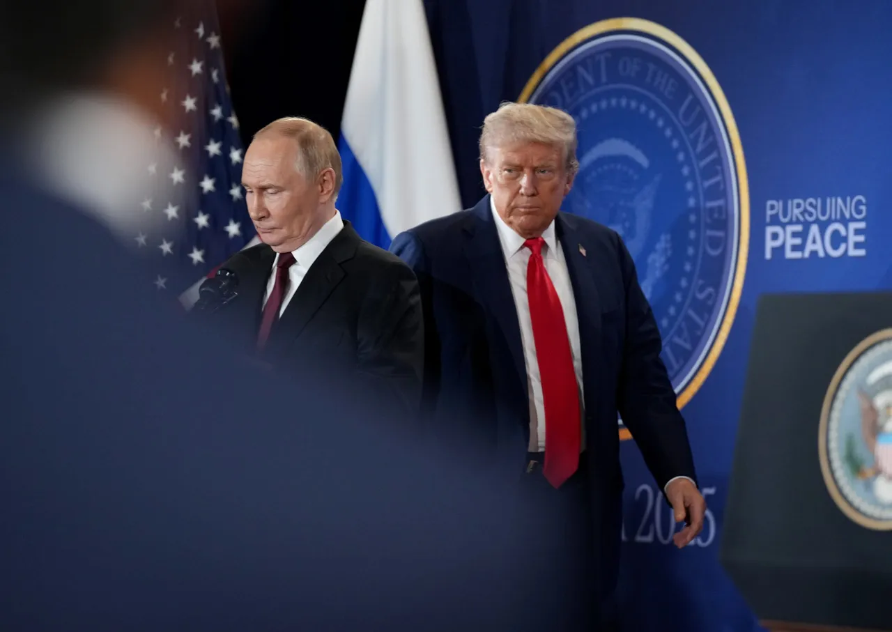 U.S. President Donald Trump (R) and Russian President Vladimir Putin arrive for a press conference at Joint Base Elmendorf-Richardson on August 15, 2025 in Anchorage, Alaska. (Photo by Andrew Harnik via Getty Images)
