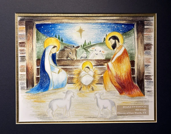 Grand prize-winning piece by Diana Uytingco is on display at the Basilica of the National Shrine of the Immaculate Conception in Washington, D.C., until Jan. 11, 2026. Uytingco is a student at St. Andrew Catholic School in the Diocese of Fort Worth, Texas. Credit: Tessa Gervasini/CNA