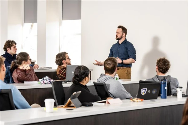 Kevin Richardson, MSPAS, PA-C, director of assessments for the physician assistant program, leads a classroom lecture. Credit: Photo courtesy of Mount St. Mary's University