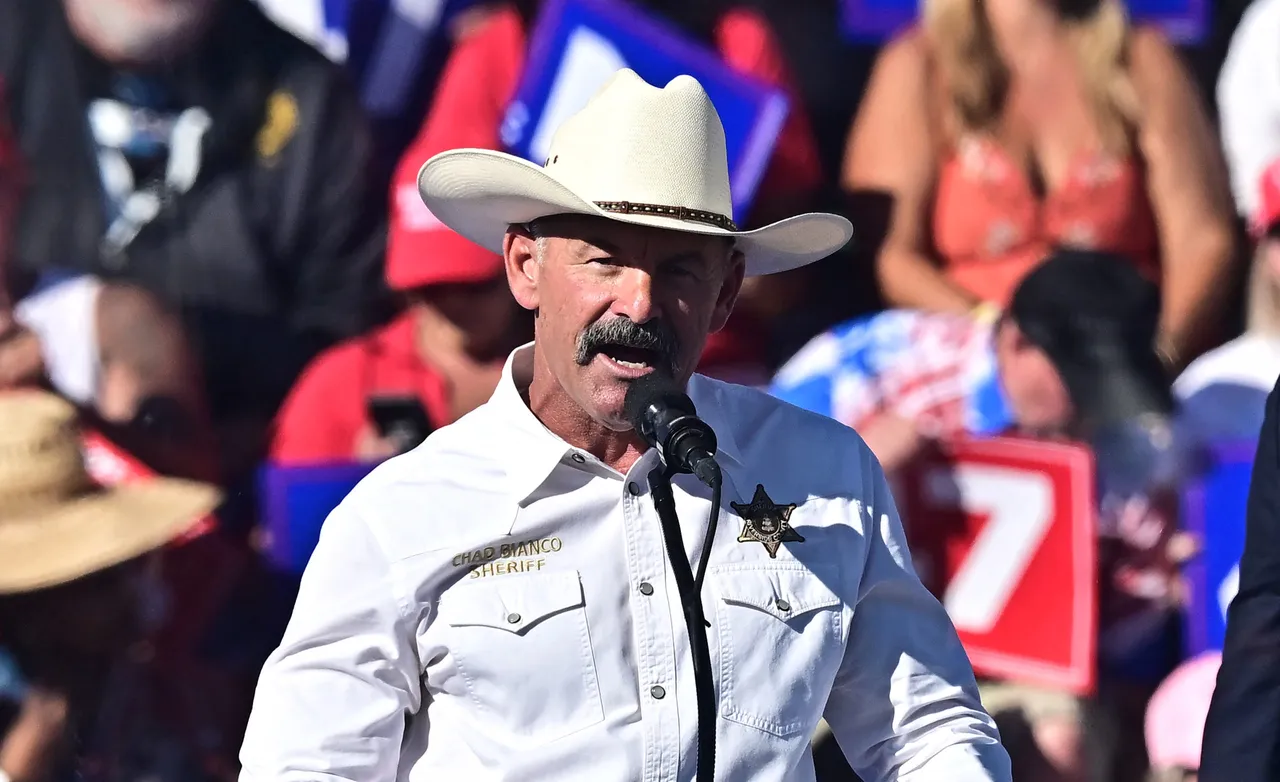 Riverside County Sheriff Chad Bianco addresses supporters of US President and Republican presidential candidate Donald Trump during a rally in Coachella, California on October 12, 2024. (Photo by FREDERIC J. BROWN/AFP via Getty Images)