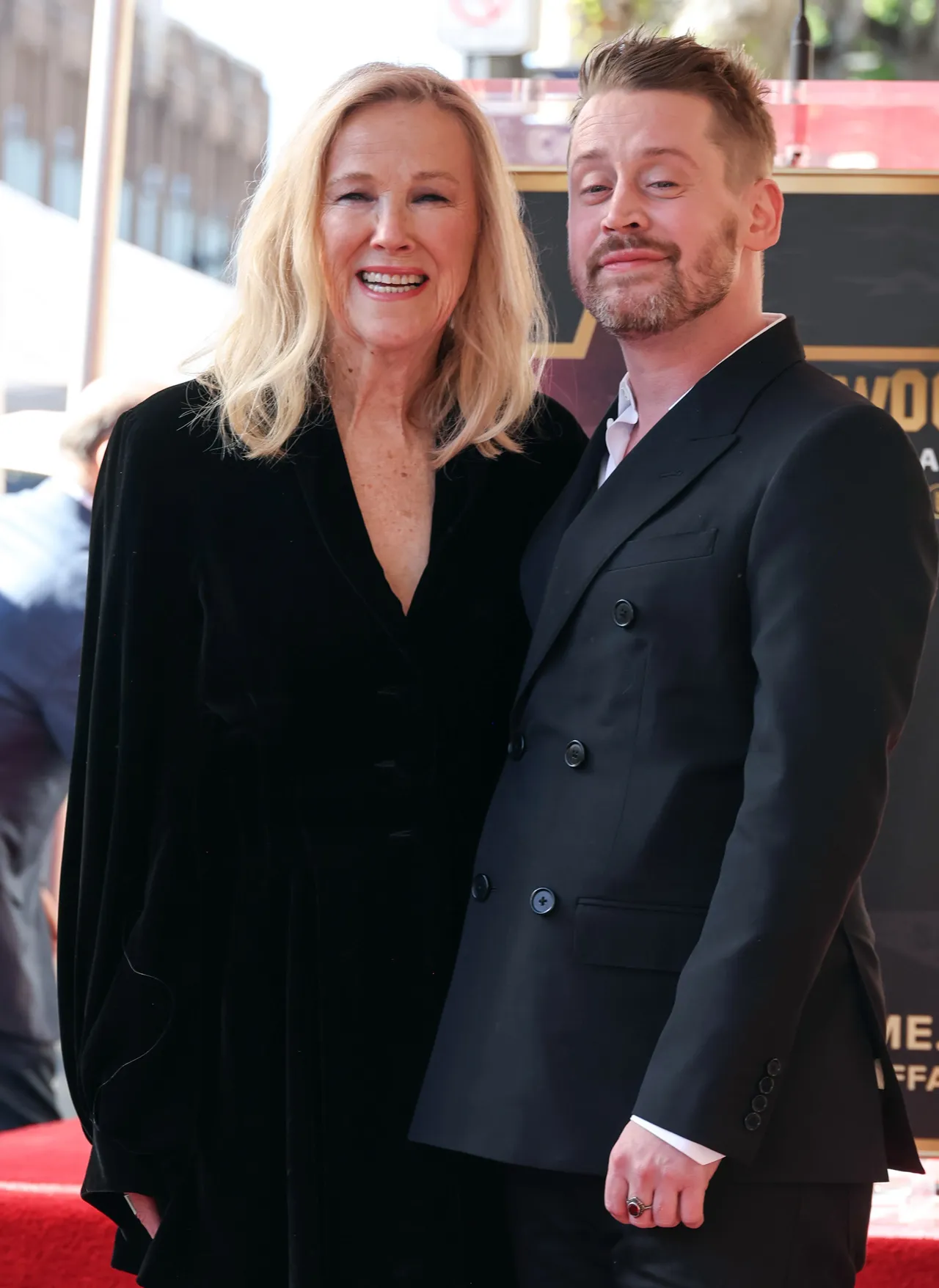 HOLLYWOOD, CALIFORNIA - DECEMBER 01: (L-R) Catherine O'Hara and Macaulay Culkin attend the ceremony honoring Macaulay Culkin with a Star on the Hollywood Walk of Fame on December 01, 2023 in Hollywood, California. (Photo by Amy Sussman/Getty Images)