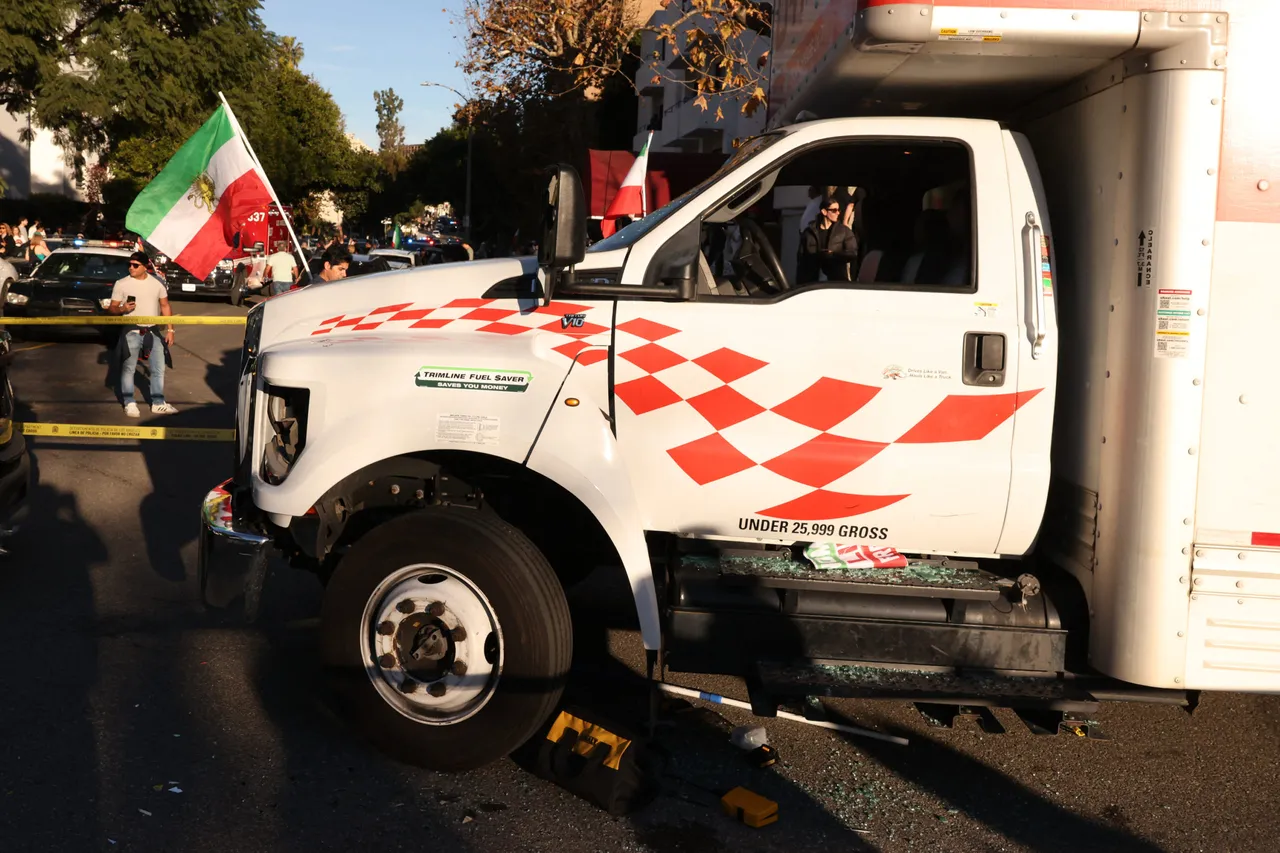 A U-Haul truck that reportedly was driven into a crowd is pictured during a 