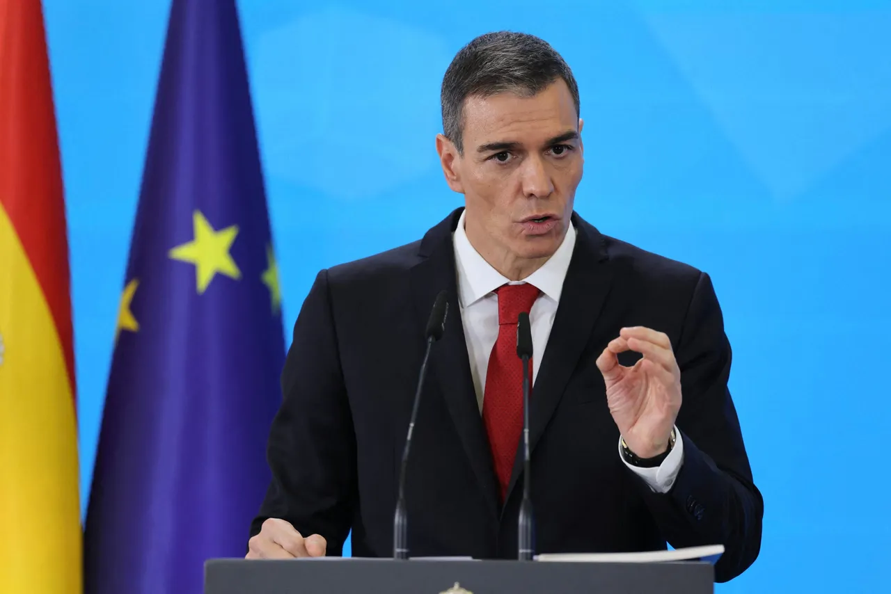 Prime Minister Pedro Sanchez of Spain gestures during a press conference at the Moncloa Palace in Madrid on December 15, 2025.