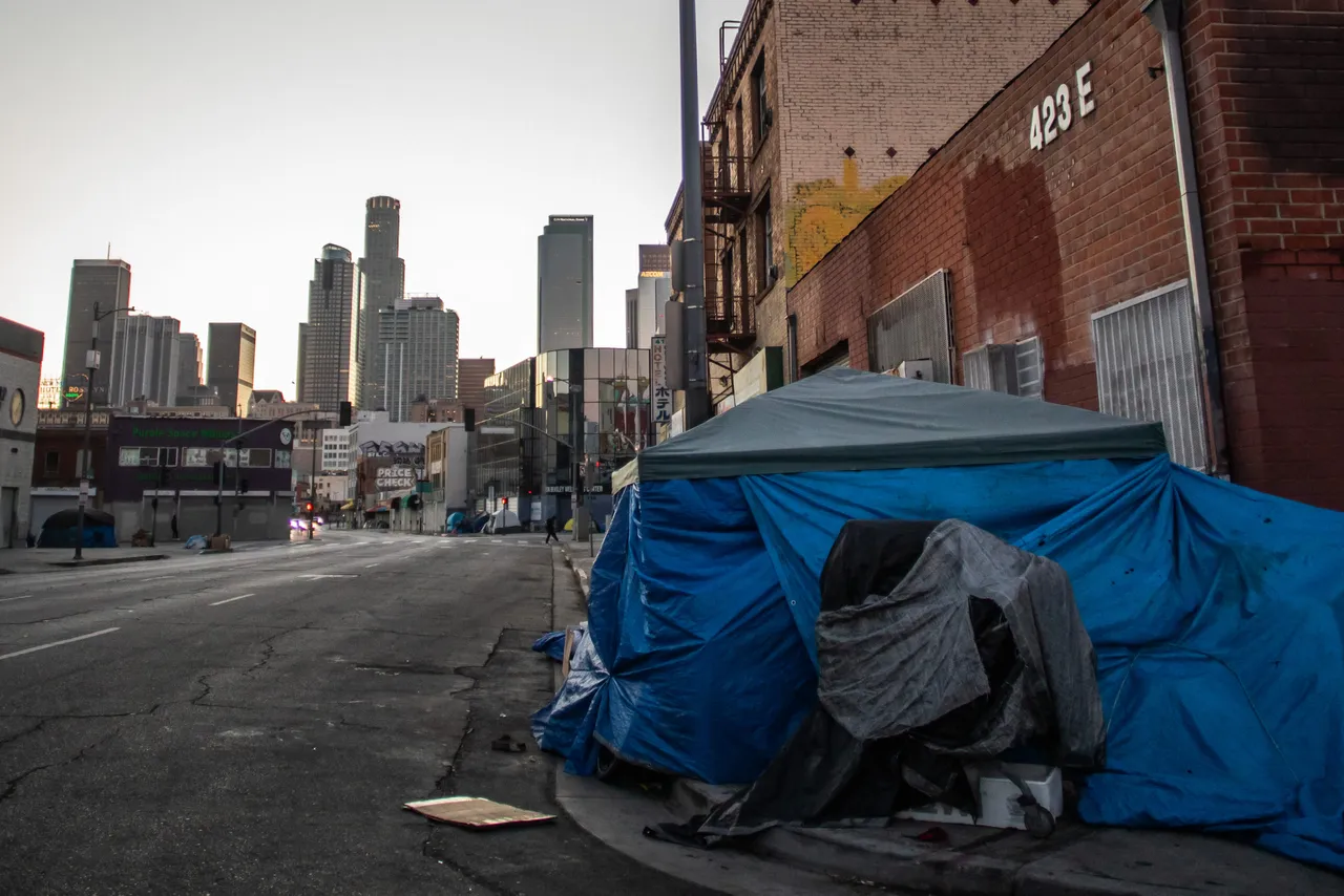 A homeless encampment is seen in Skid Row on July 25, 2025. (Photo by Apu Gomes/Getty Images)