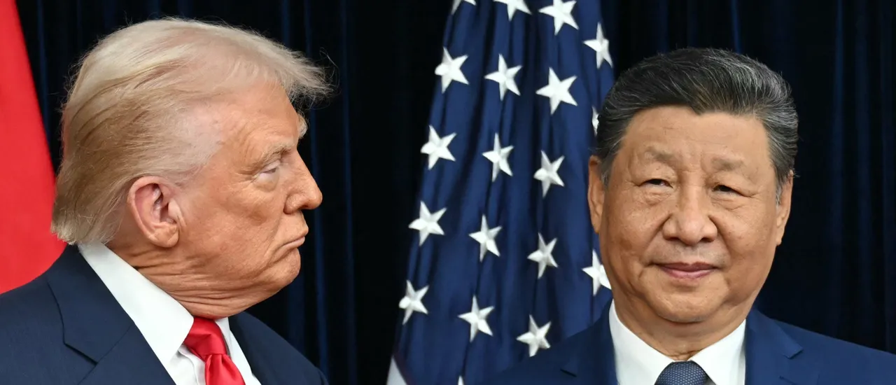 US President Donald Trump (L) and China's President Xi Jinping arrive for talks at the Gimhae Air Base, located next to the Gimhae International Airport in Busan on October 30, 2025. (Photo by ANDREW CABALLERO-REYNOLDS/AFP via Getty Images)