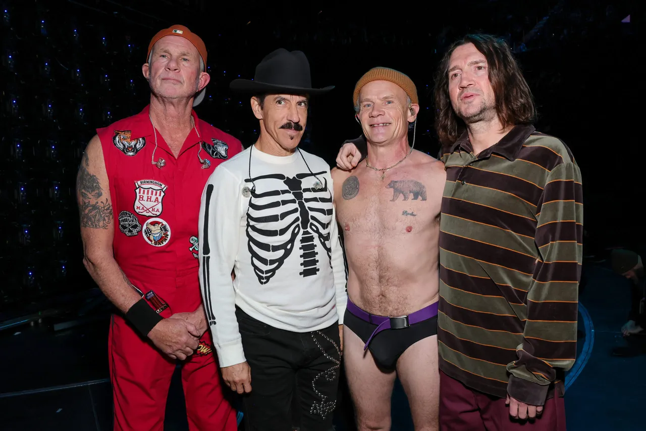 INGLEWOOD, CALIFORNIA - JANUARY 30: (L-R) Chad Smith, Anthony Kiedis, Flea, and John Frusciante of Red Hot Chili Peppers attend the FIREAID Benefit Concert for California Fire Relief at The Kia Forum on January 30, 2025 in Inglewood, California. (Photo by Monica Schipper/Getty Images for FIREAID)