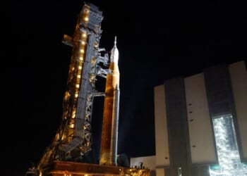 NASA hauls its repaired moon rocket from the hangar back to the pad for an early April launch
