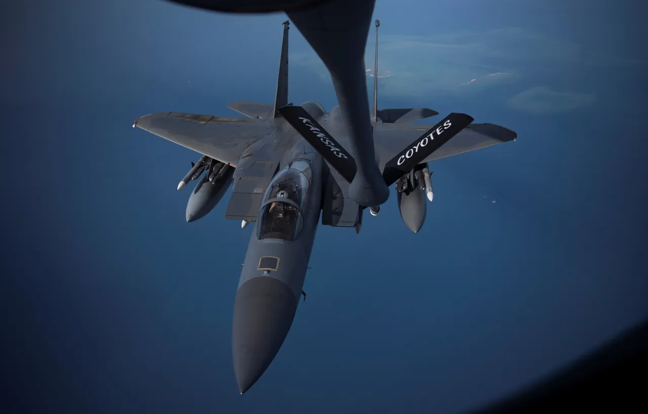 A U.S. Air Force F-15C Eagle receives fuel from a KC-135R Stratotanker at an undisclosed location, in Arabian Gulf, June 2, 2019. Picture taken June 2, 2019. Sgt. Keifer Bowes/U.S. Navy/Handout via REUTERS