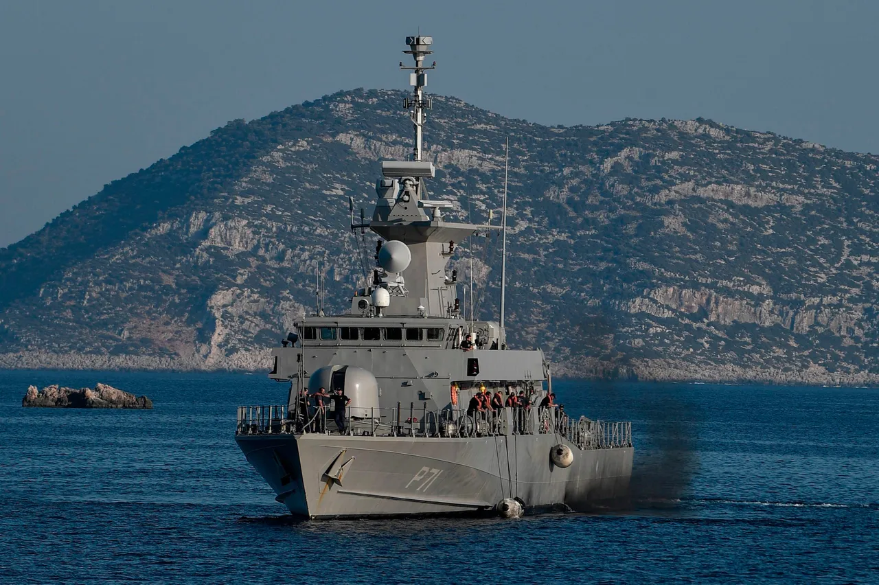 The Hellenic Navy Roussen or Super Vita class Fast Missile Patrol Boat P 71 HS Ritsos patrols off the tiny Greek island of Kastellorizo (Megisti), in the Dodecanese, the furthest south eastern Greek Island, two kilometers from the Turkish mainland on August 28, 2020. (Photo by LOUISA GOULIAMAKI/AFP via Getty Images)