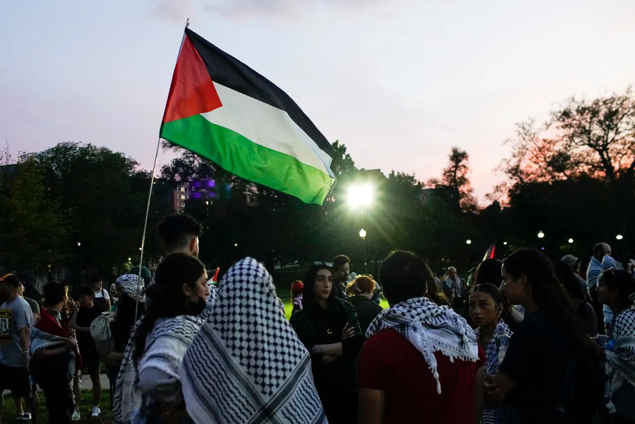 Pro-Palestinian protesters hold a rally on the campus of Ohio State University on May 1, 2024 in Columbus, Ohio.
