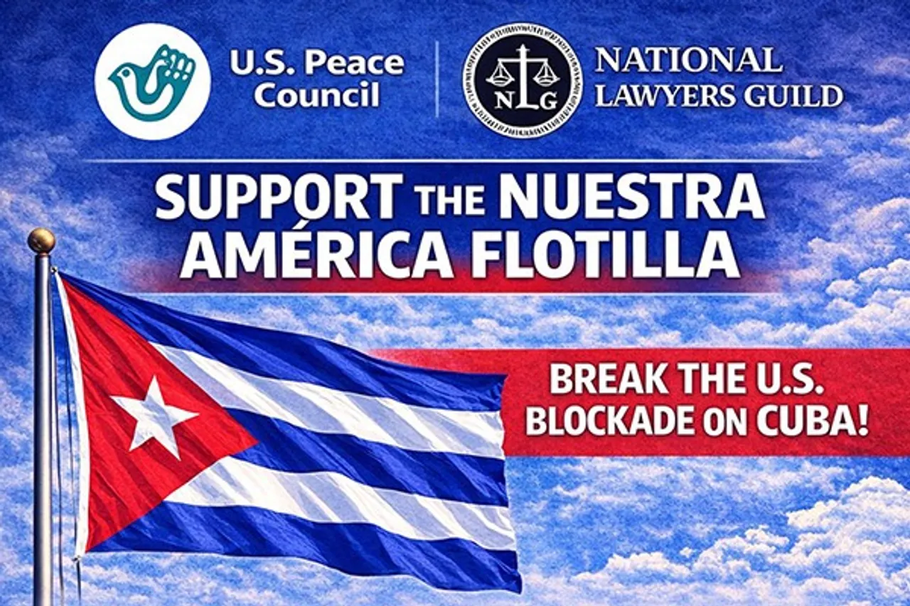A graphic by the U.S. Peace Council and the National Lawyers Guild asks supporters to fund an American convoy to Cuba in a Facebook post on March 11, 2026. (Facebook/U.S. Peace Council)