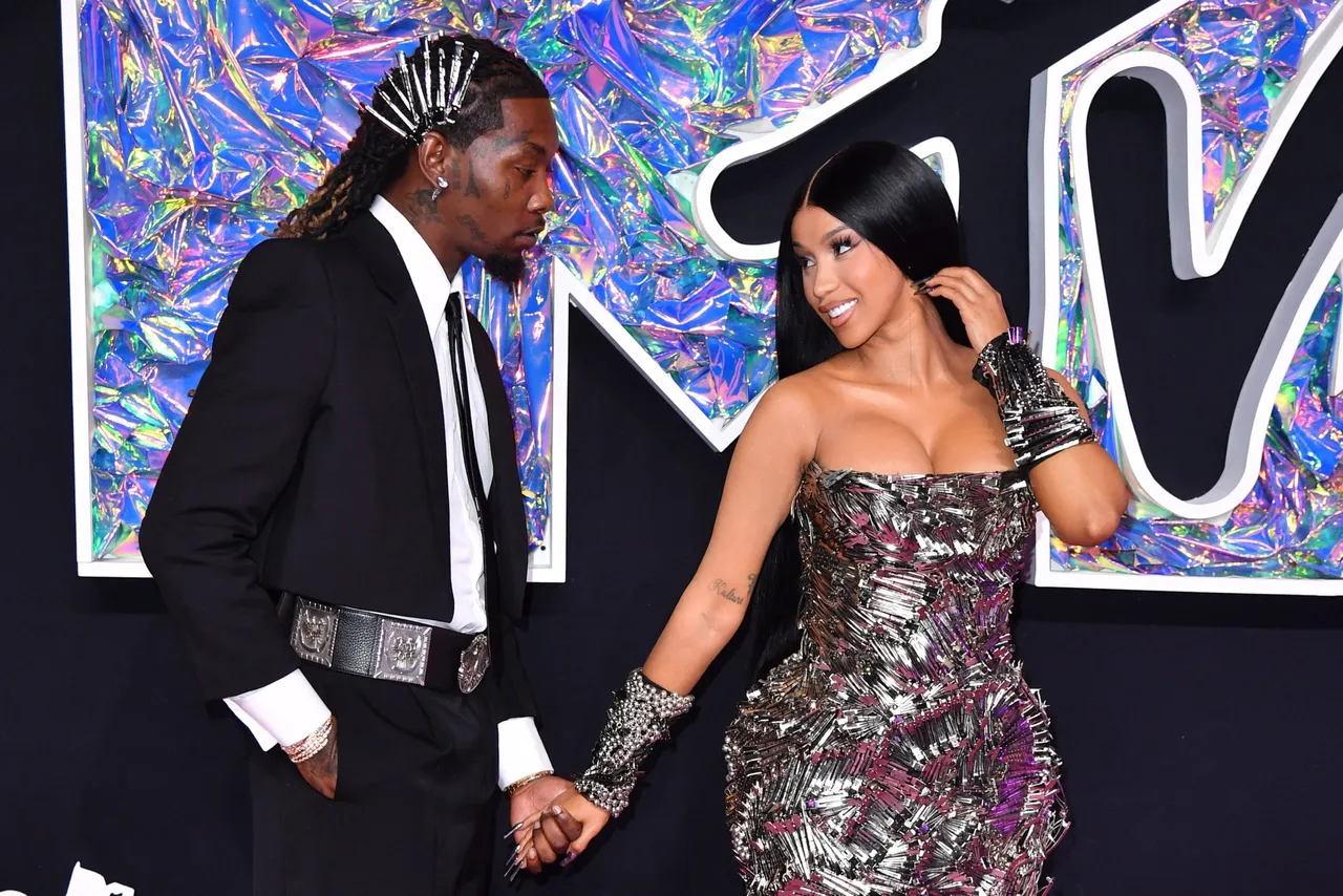 US rapper Cardi B and husband US rapper Offset arrive for the MTV Video Music Awards at the Prudential Center in Newark, New Jersey, on September 12, 2023. (Photo by ANGELA WEISS / AFP) (Photo by ANGELA WEISS/AFP via Getty Images)