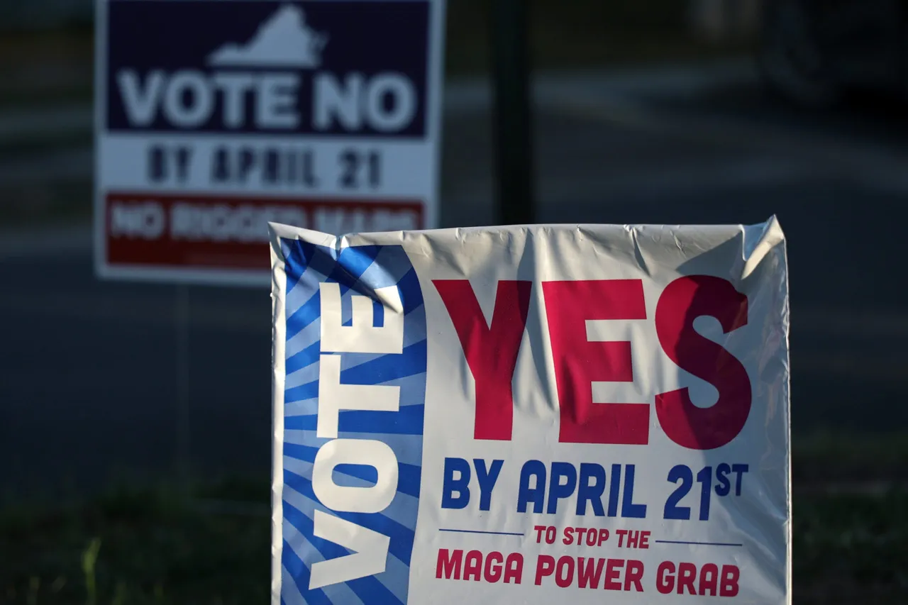 BURKE, VIRGINIA - APRIL 17: Campaign signs are seen at a polling place on April 17, 2026 in Burke, Virginia. (Photo by Alex Wong/Getty Images)