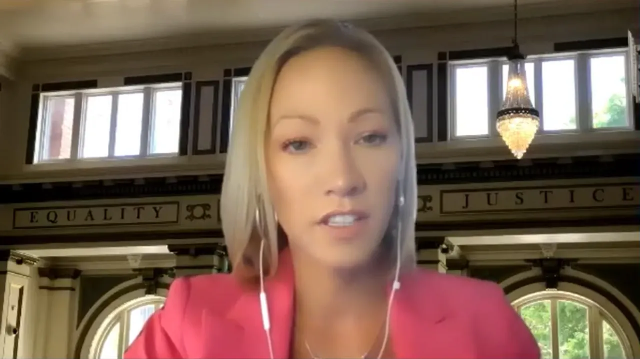 Helen Hardiman speaks on a panel for the Disability Law Center of Virginia posted on Oct. 5, 2021, while serving as Assistant Attorney General and Policy Advisor to Mark Herring. (YouTube/Disability Law Center of Virginia)