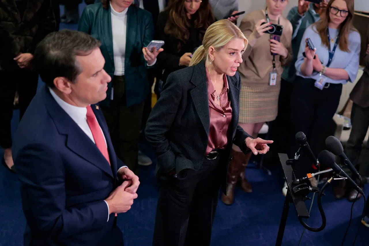 U.S. Attorney General Pam Bondi speaks with the in the Capitol on March 18, 2026 in Washington, DC. Bondi and Deputy Attorney General Todd Blanche provided members of the House Committee on Oversight and Government Reform with a private briefing regarding the Epstein files on Wednesday evening. (Photo by Heather Diehl/Getty Images)